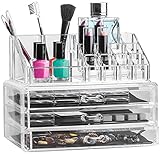 Das elegante Kosmetik Display hat die Maße 24 x 18,6 x 15 cm und ist durchsichtig wie Kristall-Glas