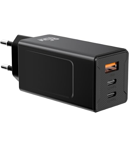 Cargador Usb 65 Watts Cargador MANTO 65W GaN 3 En 1 - USB-C PD, 2 USB-A, Enchufes UK/US/EU, Para MacBook, IPhone Cargador Rápido Laptop