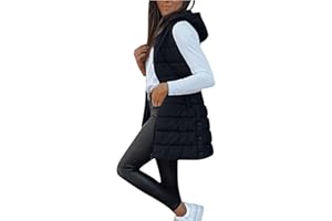 YBEBEWE Gilet for Women UK Puffer Jackets Longline Warm Gilets Lightweight Cozy Padded Jacket Hoodies Casual Comfy Packable Zipper Waistcoat Transitional Quilted Coats Lined for Autumn Winter