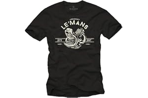 MAKAYA Camiseta Hombre Manga Corta - Le Mans T-Shirt - Vintage Cafe Racer Moto