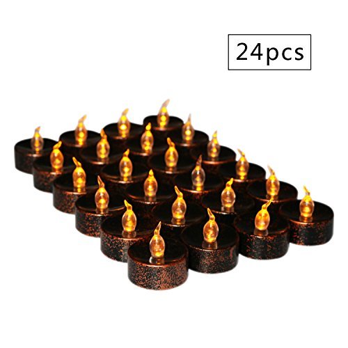 Tiunyeah 24 Velas de té rústicas sin Llama, Funciona con Pilas, luz LED de Larga combustión, ámbar Amarillo, Vela eléctrica para Fiesta de cumpleaños, decoración de día Festivo