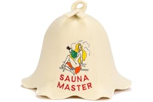 Natural Textile Saunahut 'Sauna Master Lady' White - 100% organische Wollfilzmützen - Schützen Sie Ihren Kopf vor Hitze - Englische Sauna E-Book Handbuch inklusiv - mit Stickerei