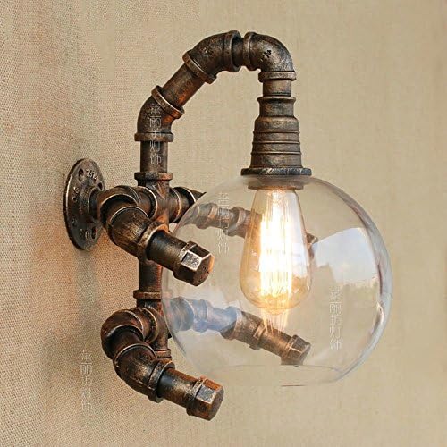 Vintage Industrial Style Farmhouse Industry Steam Punk Water Pipe Wall Sconce Wall Light Lamp for Warehouse Barn Lighting Fixtures with Glass Lampshade