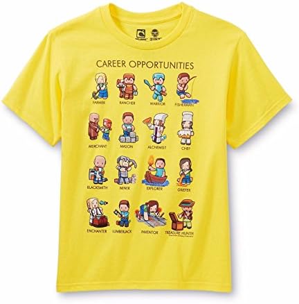 Minecraft Girls Boys Sam Cube Battle Redstone Careers T-Shirts 6 - 16 Years (7-8 years, Yellow)