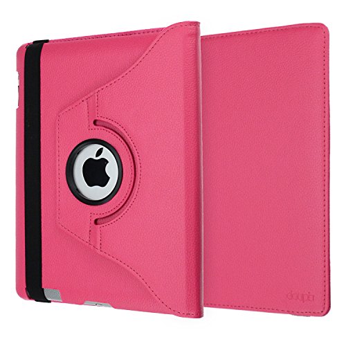 doupi 360° Deluxe Schutzhülle für iPad 2 3 4 Smart Case Sleep / Wake Funktion 360 Grad drehbar Etui Kunstleder Schutz Hülle Ständer Displayschutz Cover Tasche, pink - 2
