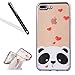 Produktbild iPhone 7 Plus Silikon Handy Hülle,Leeook Elegant Retro Luxus Schön Funny Cute Lovely Panda Rot Liebe Herz Crystal Soft Clear Case Electroplate Plating Silber Frame Scratch-Resistant Bumper Soft Rückseite Cover Tasche Ultradünne Galvanisiergeräte Weicher Gel TPU Tasche Schutzhülle Hülle Tasche für Apple iPhone 7 Plus (5.5 Zoll) + 1 x Schwarz Eingabestift-Panda Red Love Heart