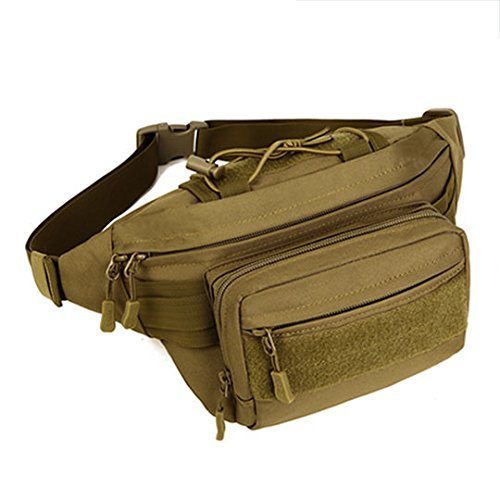 SUNVP Tactical Military Fanny Pack Bumbag Waterproof Waist Bag Hip Belt Pouch for Hiking Camping Running Climbing Brown