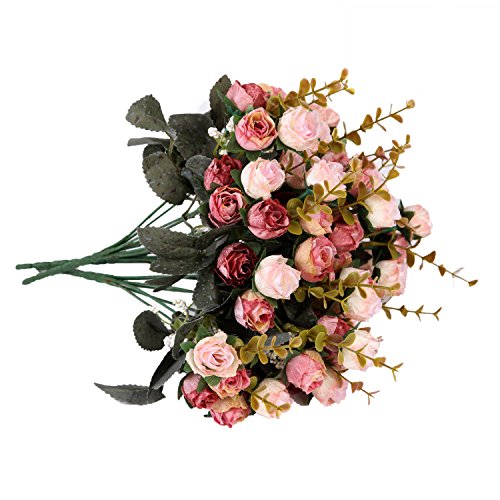 Künstliche Seiden-Blumen mit Stielen und Blättern, Rosen, Hochzeits-Dekoration, Sträuße, 2 Stück Pink Coffee - 2