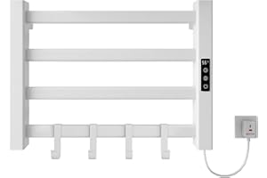 SKYLYZH Elektrischer Handtuchheizkörper 550x400mm Intelligenter Konstanttemperatur Handtuchheizer Badheizkörper Elektrisch Handtuchheizkörper, 30-70℃ Thermostat, 1-9 Stunden Zeitmessung-White Right