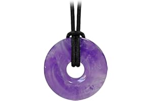 Kaltner Präsente Idée Cadeau - Collier en Cuir pour Hommes et Femmes avec Pendentif en pierres précieuses en forme de donut en Améthyste Violet (Ø 30 mm)