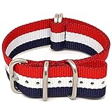 daluca Ballistic Nylon NATO Uhrenarmband – red-white-blue (matt Schnalle): 20 mm