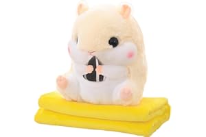 Muziri Kinokoo - Coperta felpata con cuscino in peluche a forma di criceto, per TV, divano, ufficio, pisolino; coperta pieghevole con peluche, morbida, beige con fiori di girasole