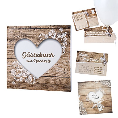 Gästebuch zur Hochzeit „Herzenssache“ in rustikaler Holz-Optik mit weißem Herz - 4