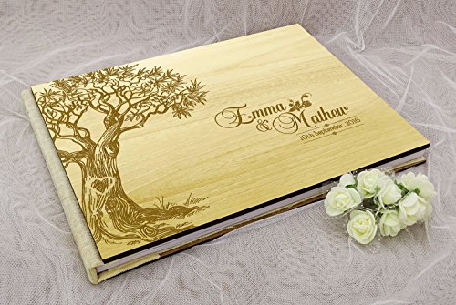handgemachte rustikalen Hochzeit holz Gästebuch personalisierte Name eingraviert Brautpaarberatung Buch, Baum – 50 Seiten - 4