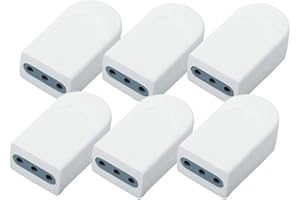 LEDLUX 6 Pezzi Presa Elettrica 2P+T 10A, Standard Italiano con Uscita Cavo Diritta, Colore Bianco, Per Spina Piccola 10A Sottile, Presa Lato Femmina