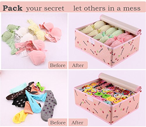 qubabobo Oxford Stoff Aufbewahrungsbox-Set, GAP BH Socken Unterwäsche Organizer 32 x 26 x 13 cm Pink Cherry - 3