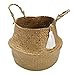 Produktbild Jeteven Natur Seegras Korb faltbar Pflanzkorb mit Quaste rund Wäschekorb Aufbewahrungskorb weide Blume Pflanzkübel für Haus und Garten klein (32X26CM)