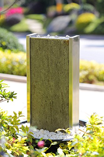 Köhko Wasserwand aus Edelstahl mit Naturstein Wasserspiel mit LED-Beleuchtung