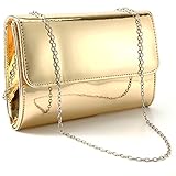  Anladia Metallisch PU Abendtasche Damentasche mit Kette Handtasche Umhaengetasche Clutch Hochzeit Party Fest gold