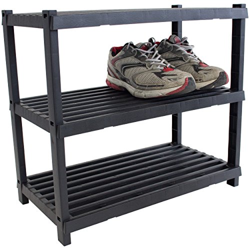 Oxid7® Schuhregal mit 3 Böden, Schuhaufbewahrung, Schuhständer in 3 stöckiger Ausführung aus Kunststoff schwarz 52x29x48 cm - 3