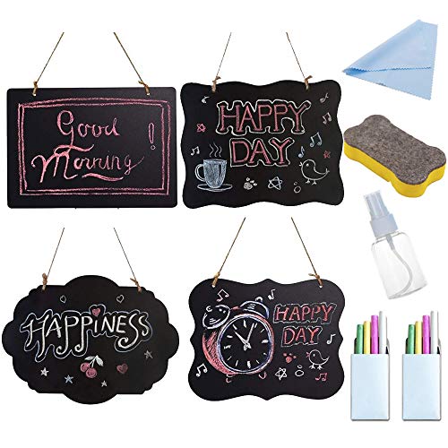 Aisamco 4 Pièces Petit Signe Au Tableau avec Ficelle Suspendus Mini Tableau Signes Menu Mur Tableau Tableau En Bois Mémo Tableau Noir Signes pour La Cuisine De L'école