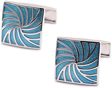 SMOK OKO Silver Fashion Square Blue Swirling Pattern Creative 2 PCS Mens Shirts Cufflinks
