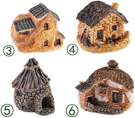 Omeny 4pcs Resin Miniature Villa Grass House Dollhouse Ornament Fairy Garden Plant Decor Random Color)