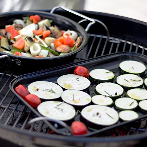 Rustler Grillschale rechteckig aus Karbonstahl mit Antihaftbeschichtung | Grillpfanne für Gemüse, Fisch und Meeresfrüchte geeignet | 34,7 x 24,5 x 2,2 cm | Grillkorb in schwarz - 8