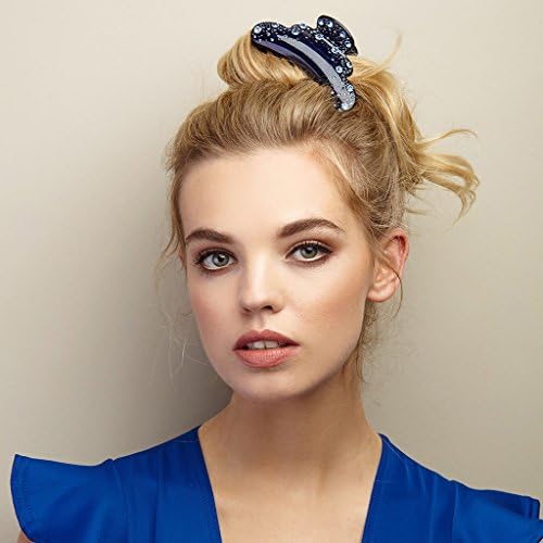 Crystal Hair Claw Large Hair Clip Claw Rhinestone Hair Jaw Diamante Hair Clamp by QueenMee (Blue)