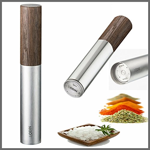ODIN Woodstick Pfeffer-Salz-Gewürz-Mühle aus Edelstahl + Eichenholz Dunkel - Durchmesser 25 mm, Höhe 165 mm, Odin Products / Odin Produkte / Odin GmbH
