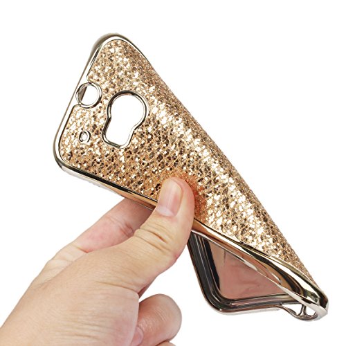 HTC ONE M8 Hülle,HTC ONE M8 Case,HTC ONE M8 Glitzer Hülle,Ukayfe Glitzer Schutzhülle Bling Strass Diamant TPU Silikon Hülle für HTC ONE M8 Weiche TPU Abdeckung Schutzhülle Kratzfeste Überzug Rahmen TPU Handyhülle Handytasche Metallic Bumper Chrom Cover Schutzhülle Etui Bumper für HTC ONE M8 Case – Gold - 5