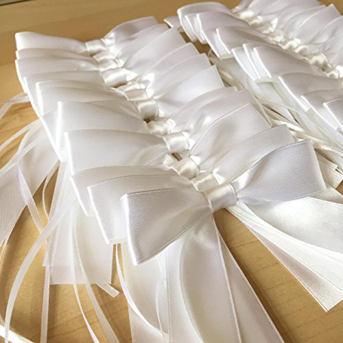 25x hochwertige Antennenschleifen aus weißem Satin | Hochzeit, Hochzeitsdeko, Hochzeitsschleifen, Satin Schleifen, Autoschmuck, Autoschleifen, Autodeko, Autokorso, Zeremonie, Kommunion - 5