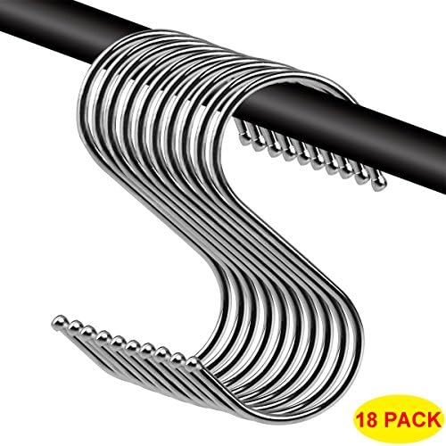 KKMore Polished Stainless Steel Premium Round S Shaped Hooks Pack of 18