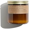 P.F. Candle Co. Teakwood & Tobacco Classic Large Concentrated Scented Soy Wax Candle (12.5 oz) 60-70 Hour Burn Time, Cotton Wick, Amber Glass Jar