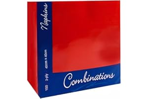 Tezraftaar® 100 x Paper Napkins Disposable 40cm x 40cm 3Ply Red Serviettes Tissue Paper for Catering Supply Tableware Weddings Christmas Birthday Parties