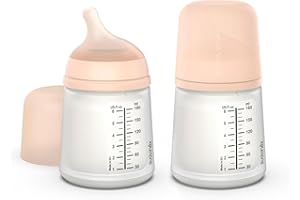 Suavinex, Pack de 2 Biberón Anticólico Zero Zero, Tetina de Flujo Adaptable (A) de Silicona, Bebés +0 Meses y Recién Nacidos, Específico Lactancia Materna, Leche Materna y de Fórmula, 180 ml, Fair