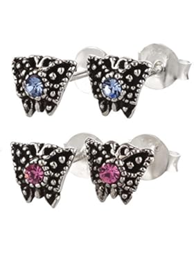 SL-Collection 2 Paar Ohrringe Kinderohrringe Schmetterling Kristall 925 Silber