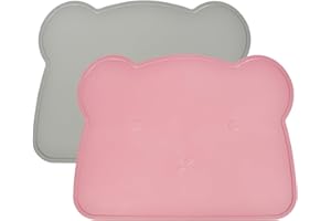 NRAMWELL Silicone Placemats for Kids Baby, 2 Pack Toddler Placemats for Table, BPA Free Non Slip Portable Eating Table Mats, Large Size Heat-Resistant Food Mats Baby Dining Mat, Dishwasher Safe (Pink + Green)