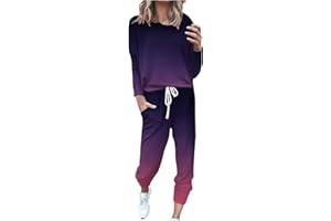 HAOLEI Conjunto Deportivo Mujer,Chandal Mujer Completo de 2 Piezas Moda Degradado Traje de Camiseta de Manga Larga Cuello Redondo y Pantalón Holgado con Cordón y Bolsillos Casual Conjundo Jogger Mujer