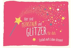‎GUTSCH VERLAG Gutsch Verlag Postkarten Sprüche Feenstaub Glitzer Karte für Kinder und Erwachsene mit Zauberstab und Sternen auf pinkem Hintergrund ideal zum Verschenken oder als Dekoration