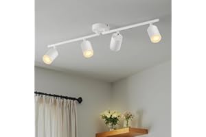 LVWIT Lámpara Techo con 4 Focos Giratorios GU10, Lámpara de Pared Interior Blanco Ajustables, Iluminación para Dormitorio Pasillo Cocina (Sin Bombillas)