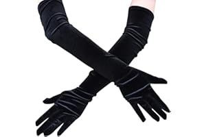 Camelliass Long Black Velvet Gloves 21" Evening Gloves Elbow Length 1920s Flapper Wedding Prom Opera Gloves Halloween Party Dance Gloves for Women