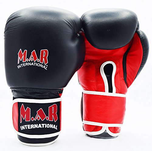 MAR INTERNATIONALGenuine Leather Boxing Gloves Bag Mitts for Kids & Adults Kickboxing Gear Thai Boxing Equipment MMA Supplies Muay Thai Training Black 2oz 4oz 6oz 8oz 10oz 12oz 14oz 16oz 18oz 20oz