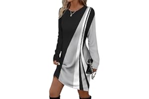 Onsoyours Femme Automne Hiver Robe col Pile Robe à Manche Longue Robe Poches Assorties Décontractée Élégante Vintage Fente Robe