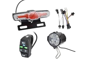 Starnearby Set di Luci Bicicletta 24V-48V Faro e Clacson per Bici Elettrica Fanale Posteriore per Bici Elettrica con Indicatori di Direzione e Luce Freno, Luce Anteriore e Posteriore per E-Bike