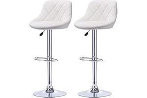 YIFAA Tabourets de Bar Lot de 2 en Cuir synthétique,Hauteur réglable 84-104cm (2-Blanc)