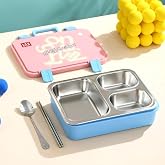 Beslenme Kutusu Paslanmaz &Ccedil;elik - 700 ml 3 B&ouml;lmeli Taşıma Kulplu &Ccedil;ocuk Beslenme Kabı (Pembe)