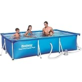 Bestway 56411 &ndash; Bestway Deluxe Splash Frame Pool (300 x 201 x 26 cm) with Cartridge Cleaner, Multi-Colour