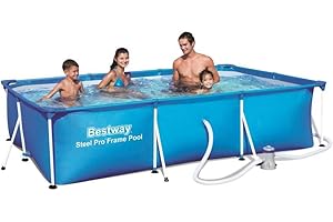 BESTWAY 56411 - Piscina Desmontable Tubular Infantil Deluxe Splash Frame Pool Azul 300x201x66 cm con Depuradora de cartucho de 1.249 litros/hora con Válvula de Drenaje