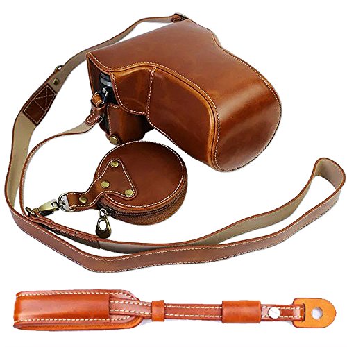 First2savvv XJD-GX80-HH09S09 Premium Qualität braun Ganzkörper- präzise Passform PU-Leder Kameratasche Fall Tasche Cover für Panasonic Lumic DMC-GX80 mit Kameragurt